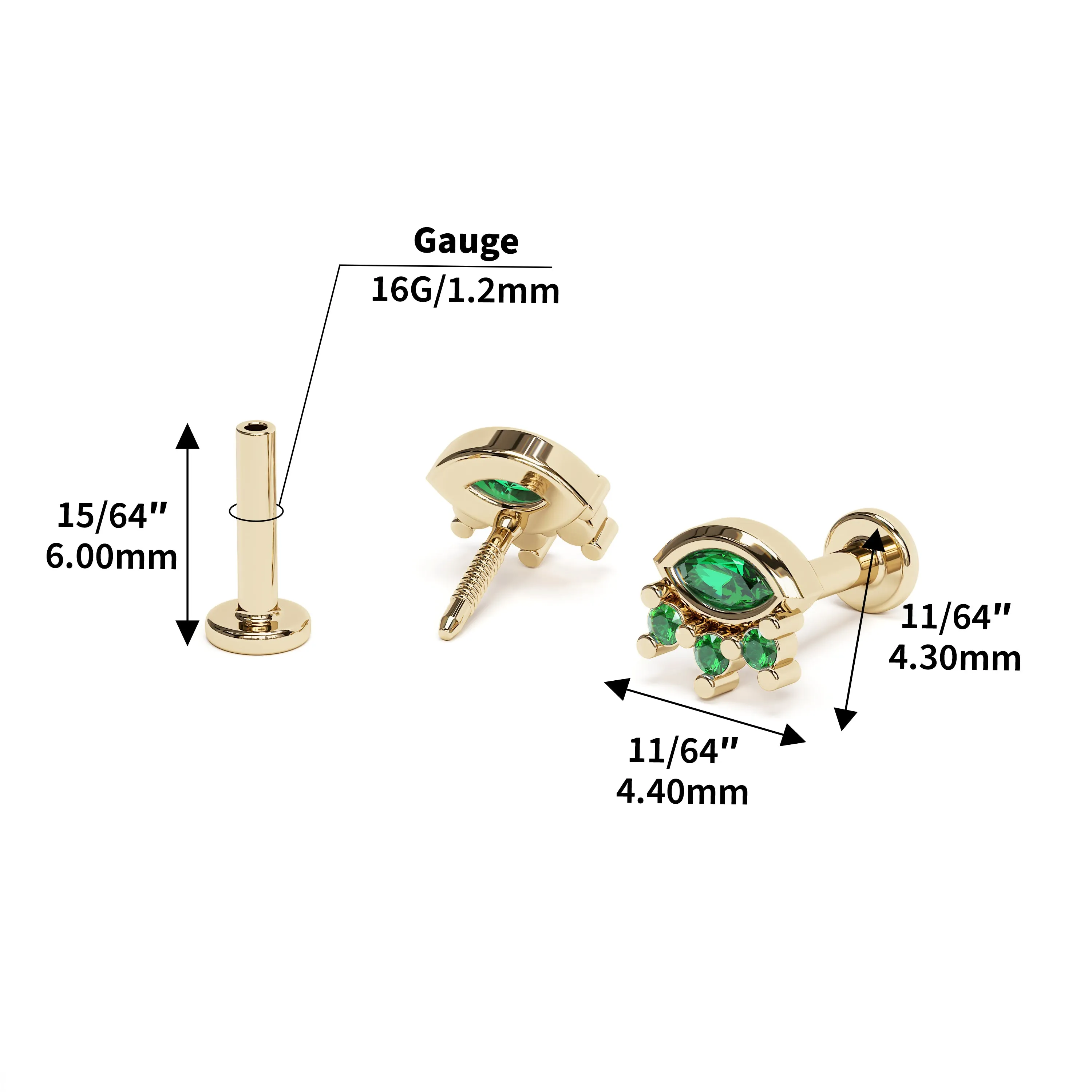 14K Gold Marquise Round Emerald Stud