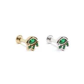 14K Gold Marquise Round Emerald Stud