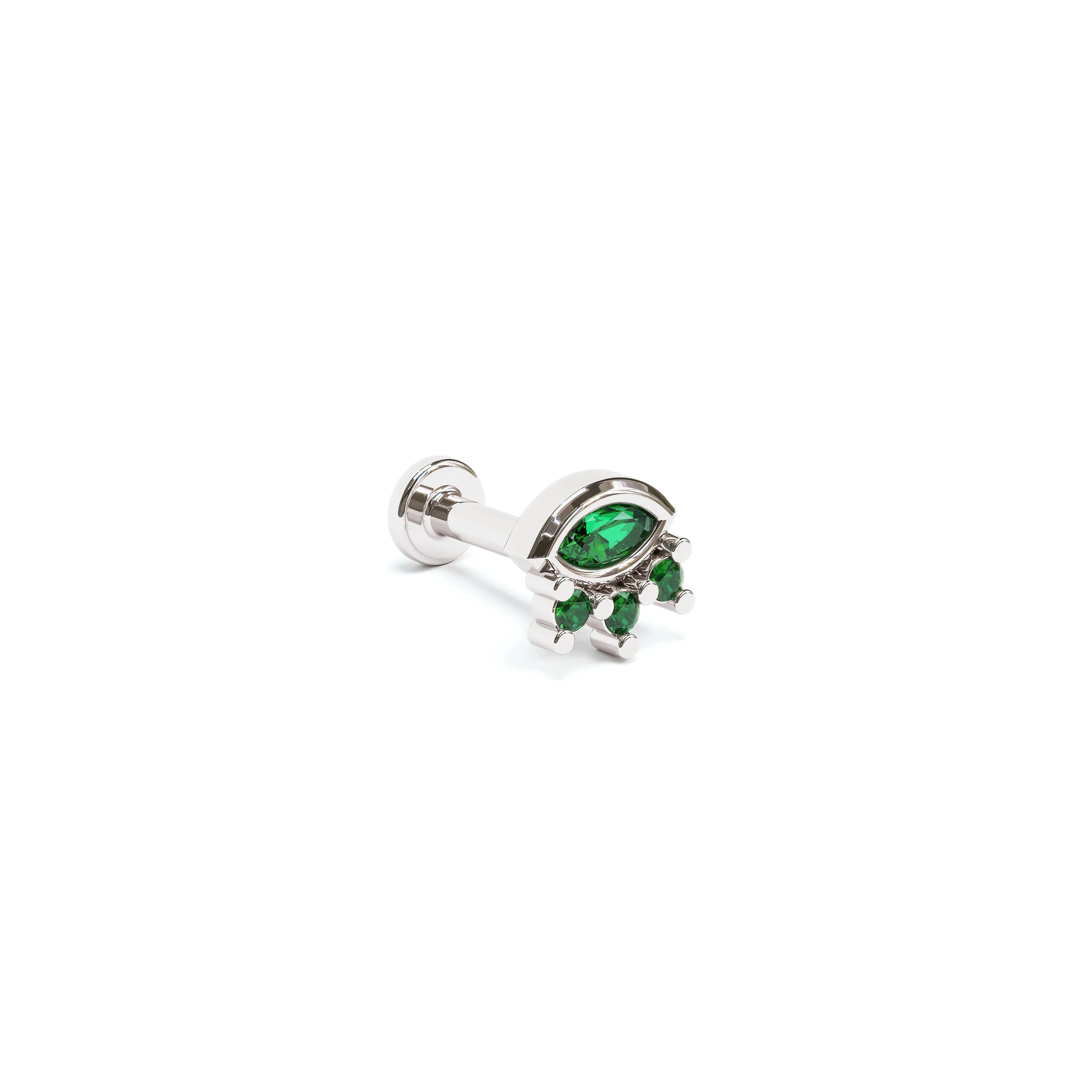 14K Gold Marquise Round Emerald Stud