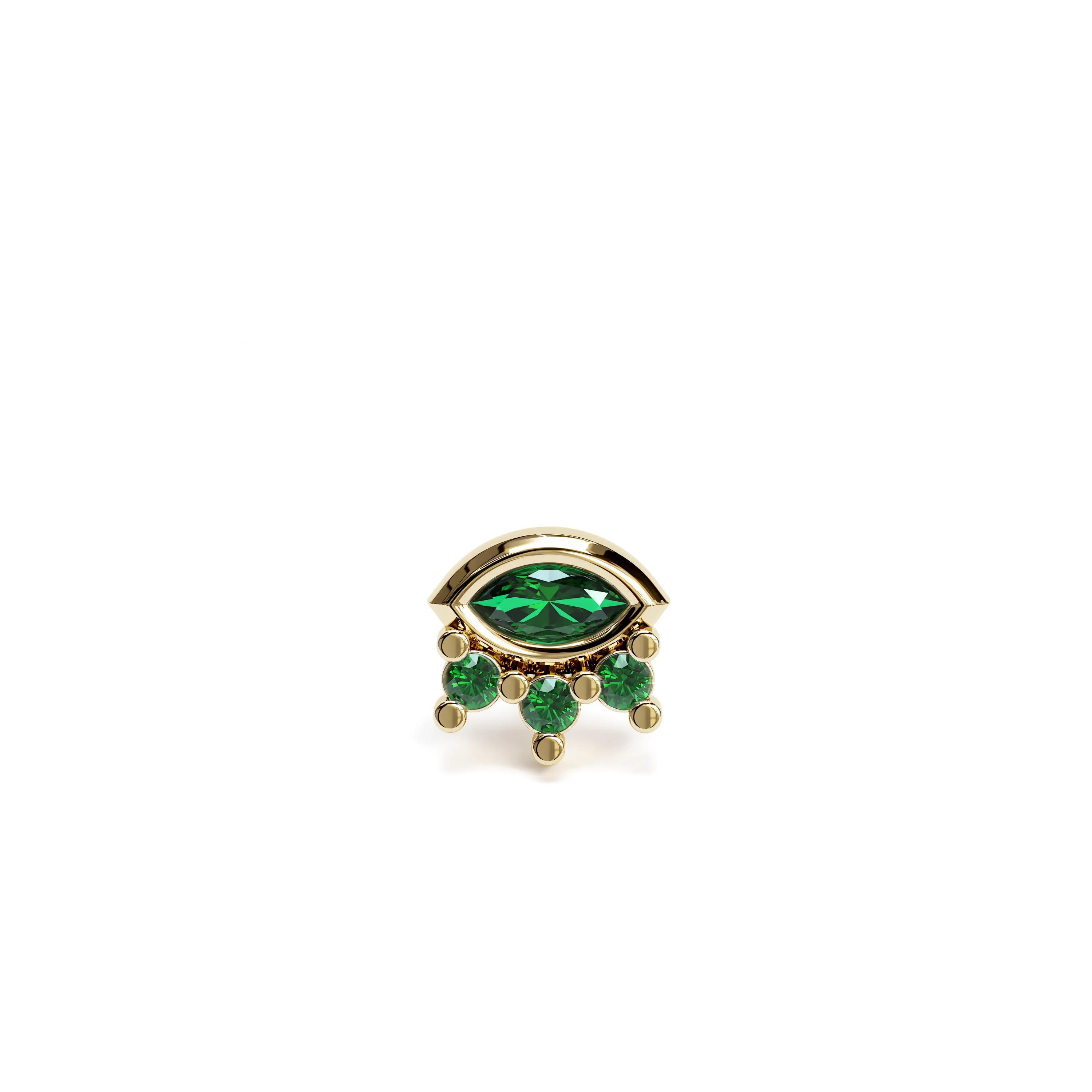 14K Gold Marquise Round Emerald Stud