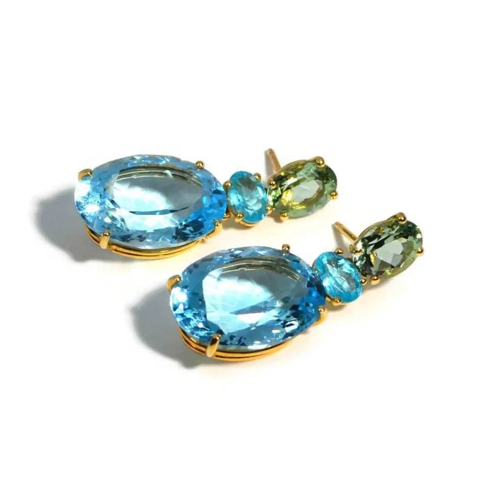 A & Furst - Party - Drop Earrings with Prasiolite, Apatite and Blue Topaz, 18k Yellow Gold