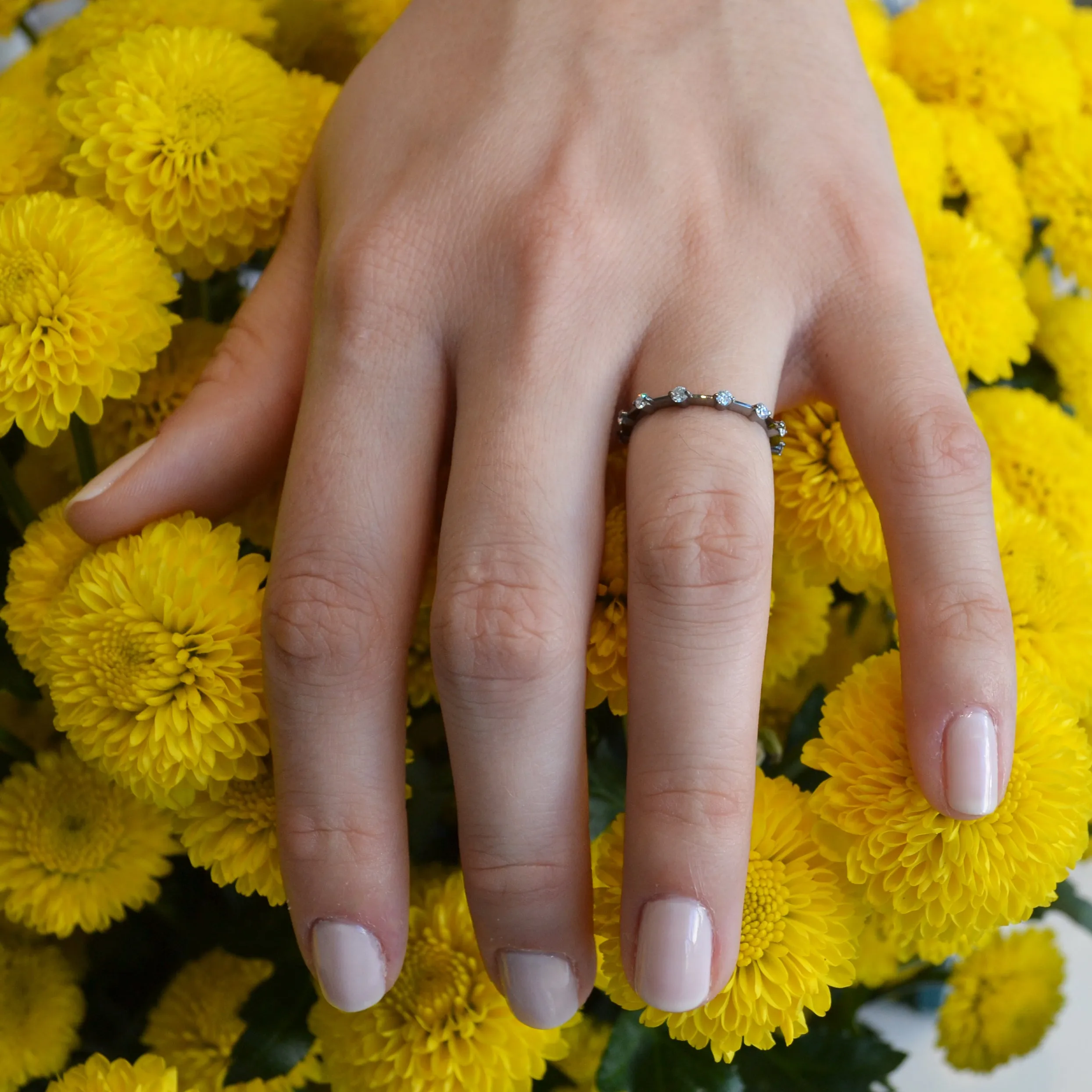 A & Furst - Stack - Band Ring with Diamonds, 18k Blackened White Gold