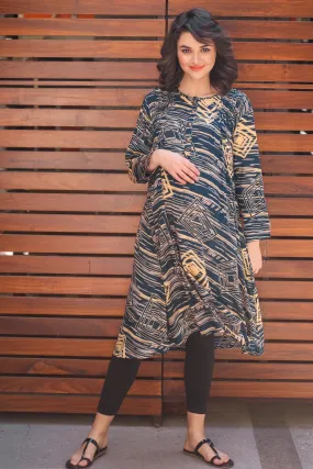 Abstract Indigo Maternity & Nursing Kurta