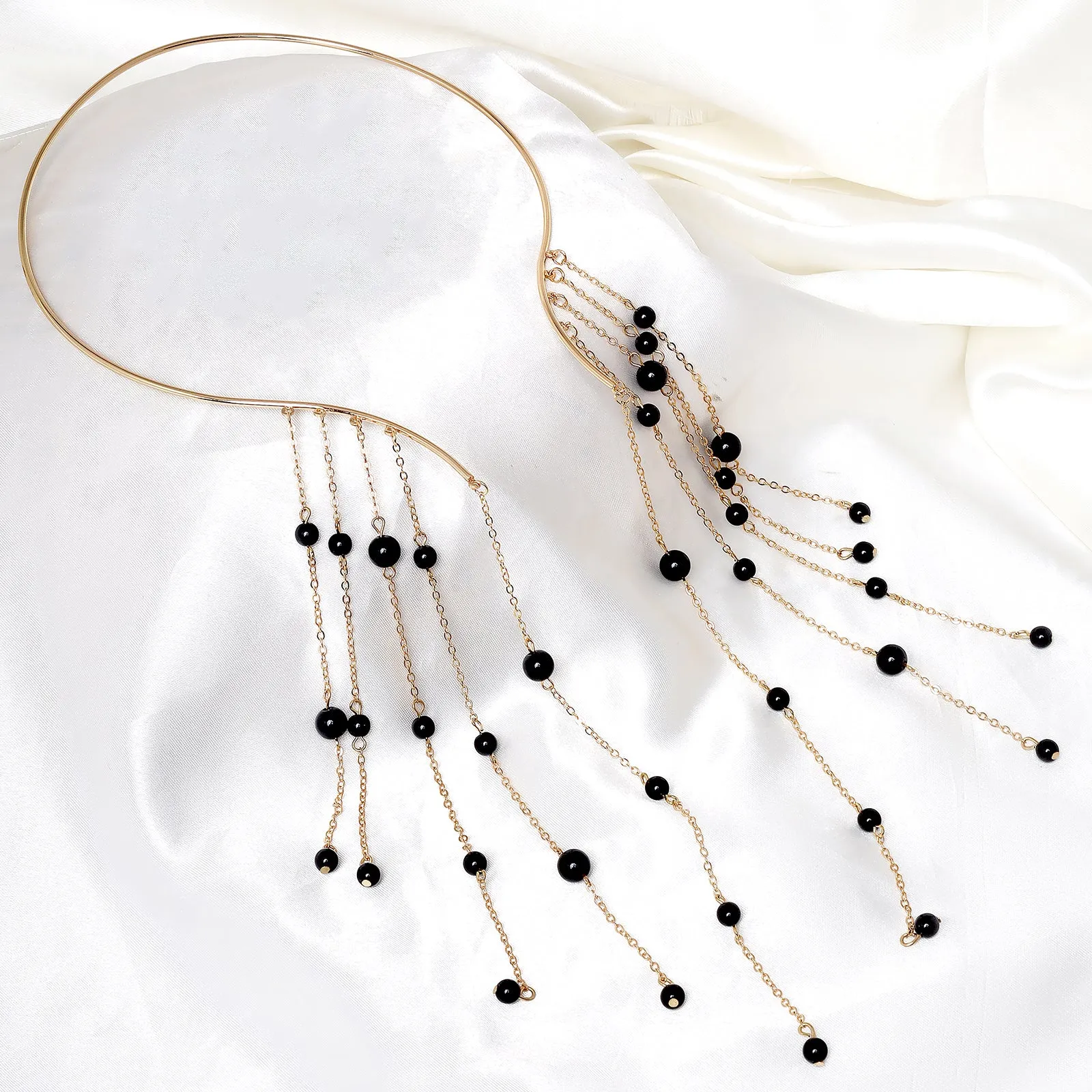 Aegle Golden Black Bead Necklace