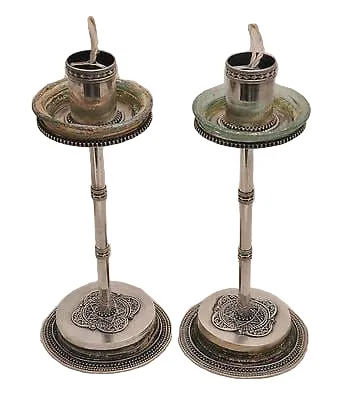 Antique Roman Glass Candlesticks Sterling Silver 925