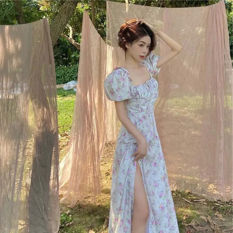 Aria Vintage-Floral Cottage Fairy Maxi Dress