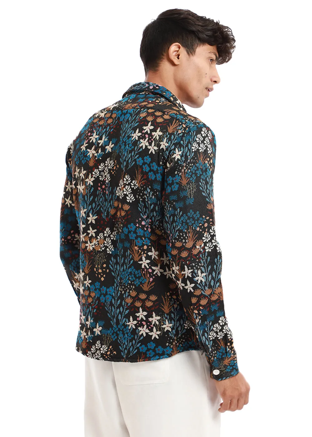 Black Floral Jacquard Shacket