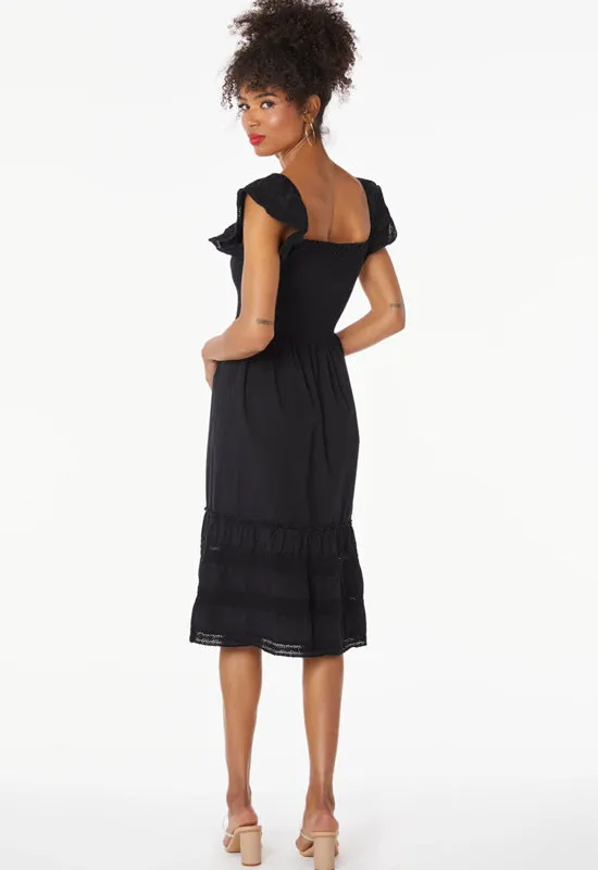 Bobi - Off Shoulder Mix Trim Dress Black