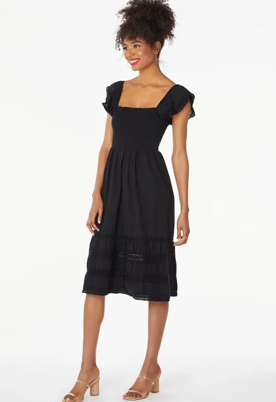 Bobi - Off Shoulder Mix Trim Dress Black