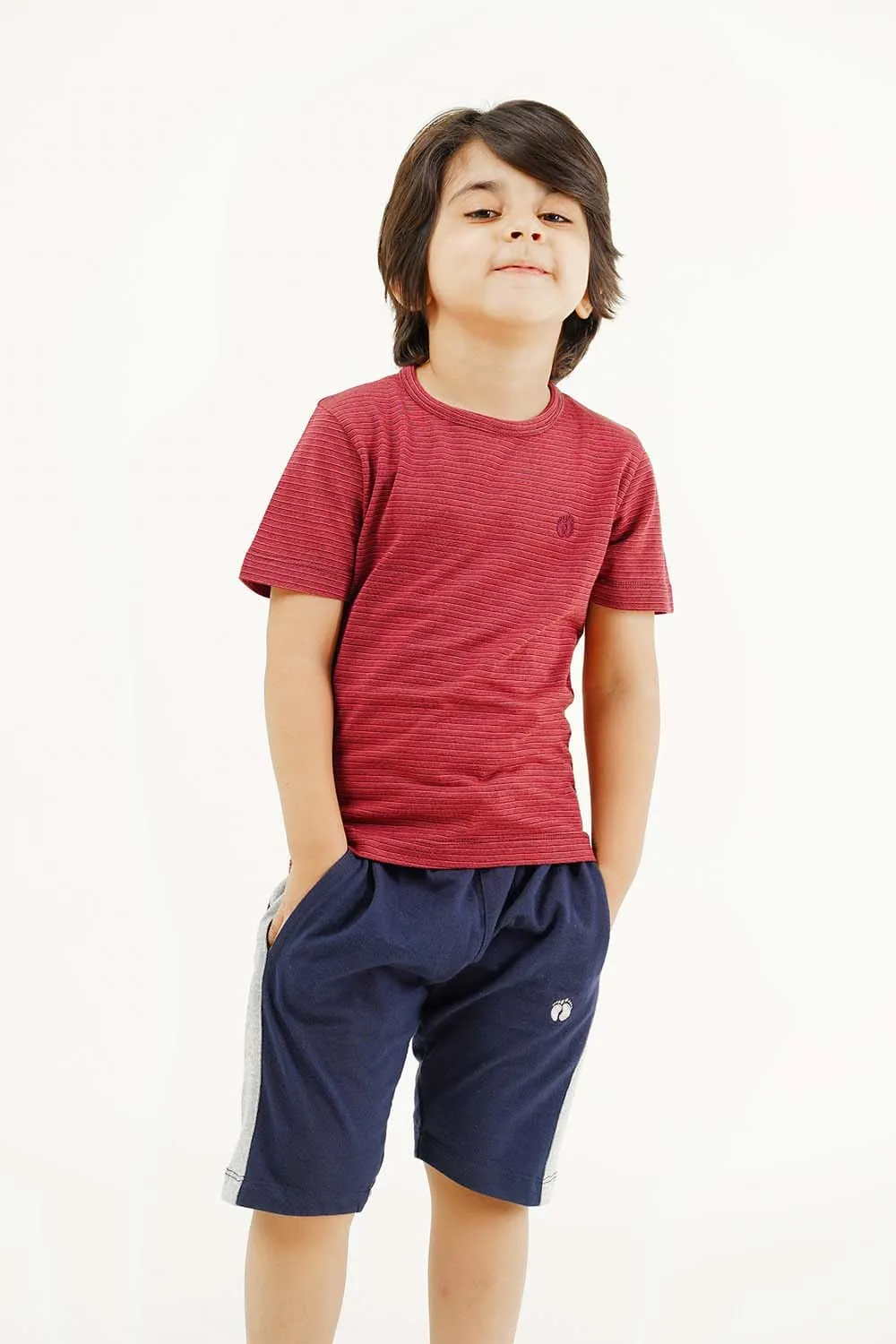 Boy's Short Sleeves Yarn Dyed Crew