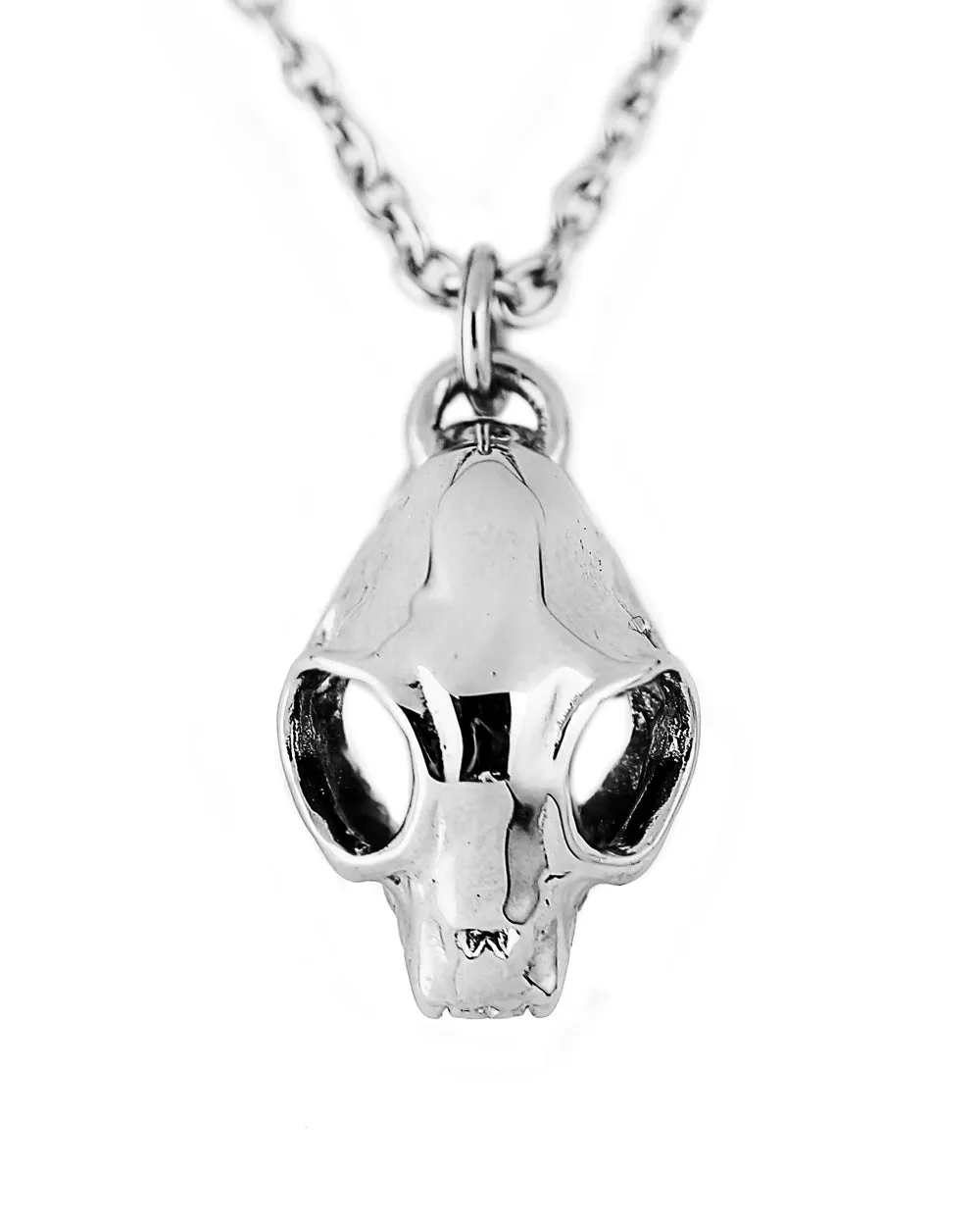 Cat Skull Necklace in Mirror Steel