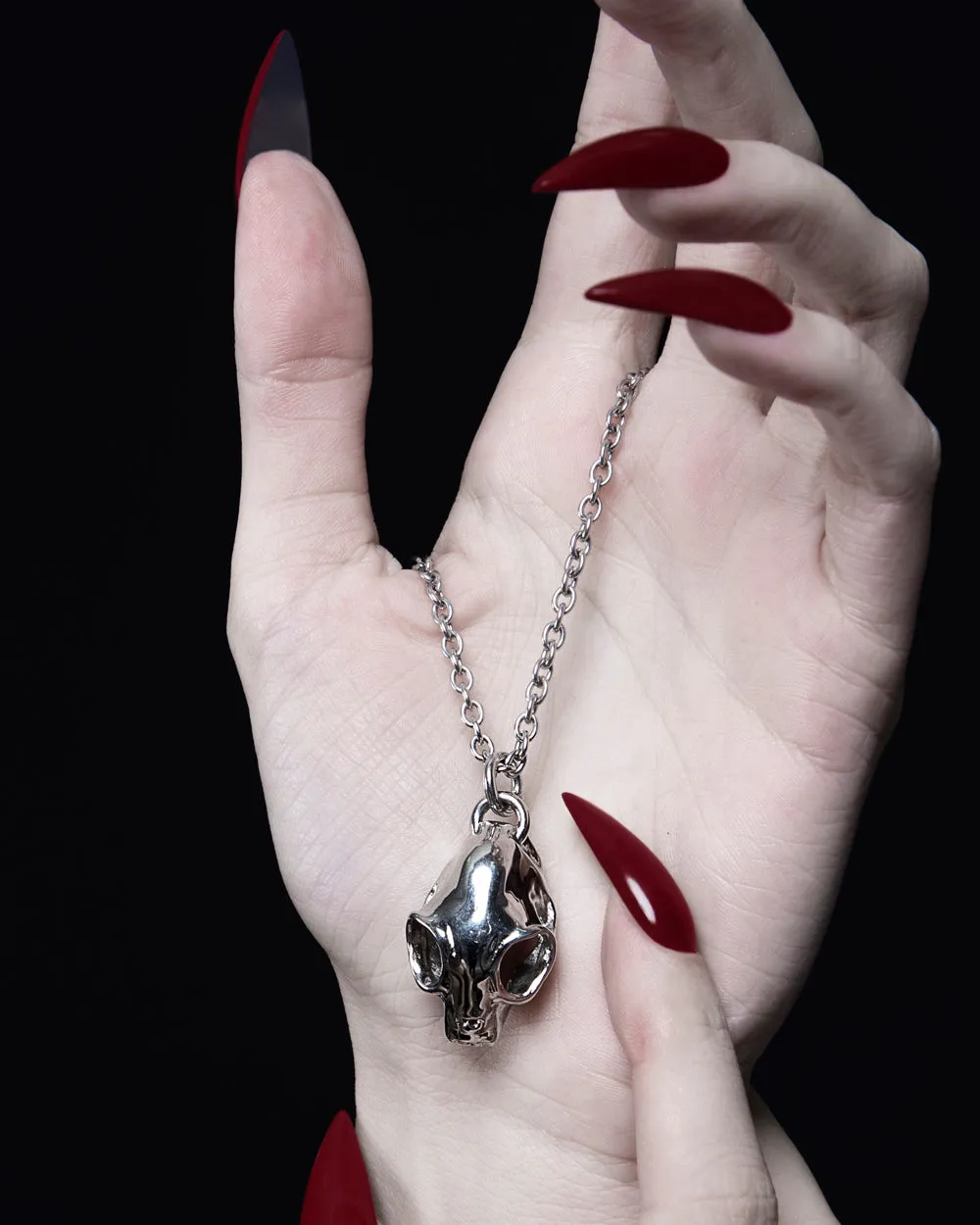 Cat Skull Necklace in Mirror Steel