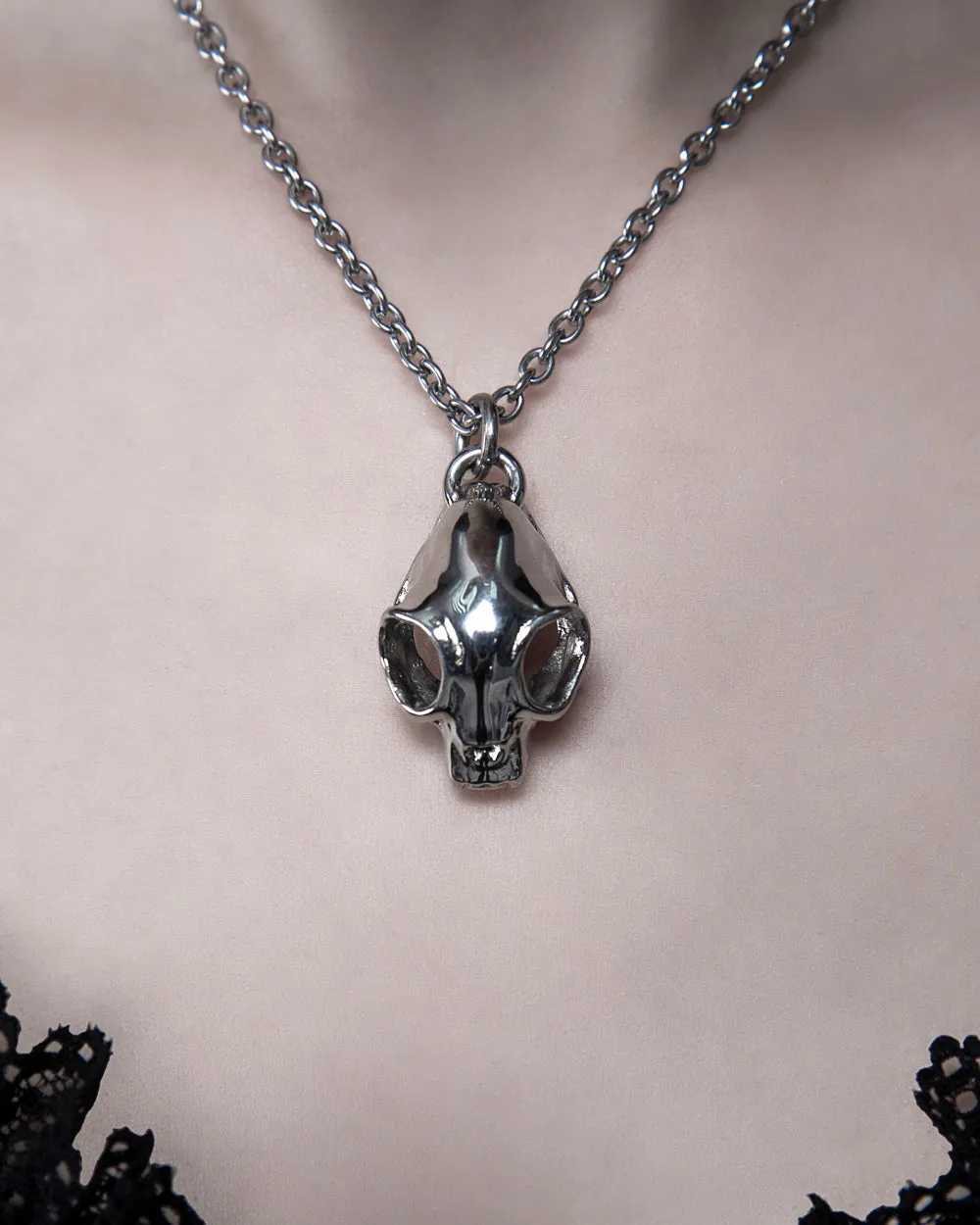 Cat Skull Necklace in Mirror Steel