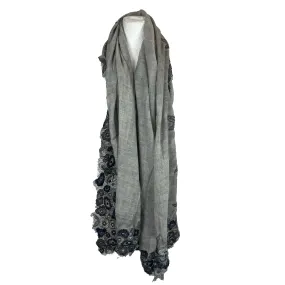 Faliero Sarti Pearl Grey Embroidered Viscose & Wool Scarf