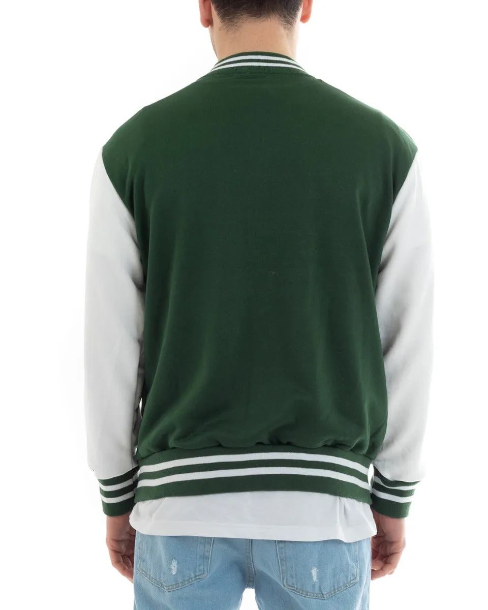 Felpa Uomo Giubbotto College Varsity Stampa Con Patch Bicolore Verde GIOSAL-F2975A