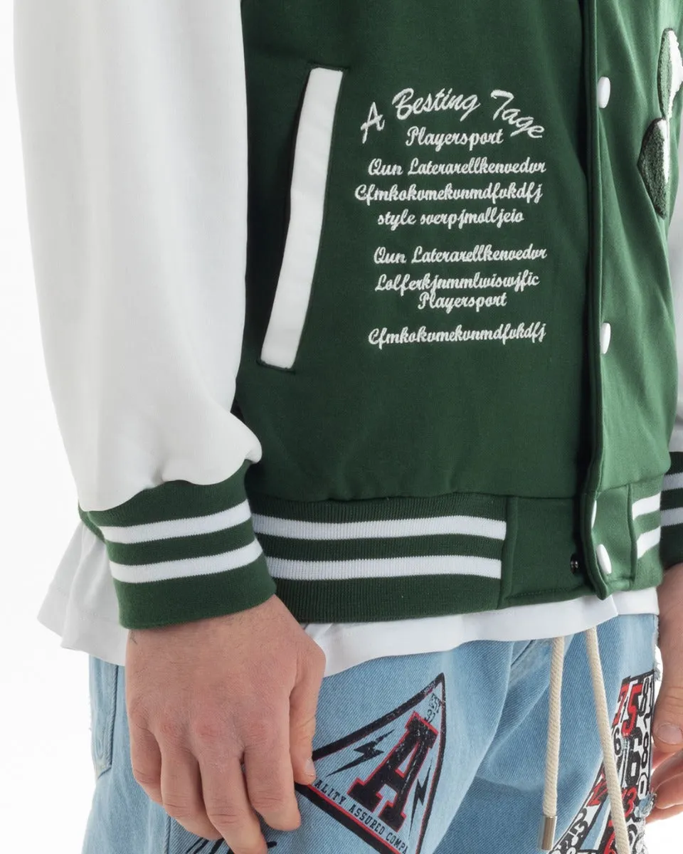 Felpa Uomo Giubbotto College Varsity Stampa Con Patch Bicolore Verde GIOSAL-F2975A