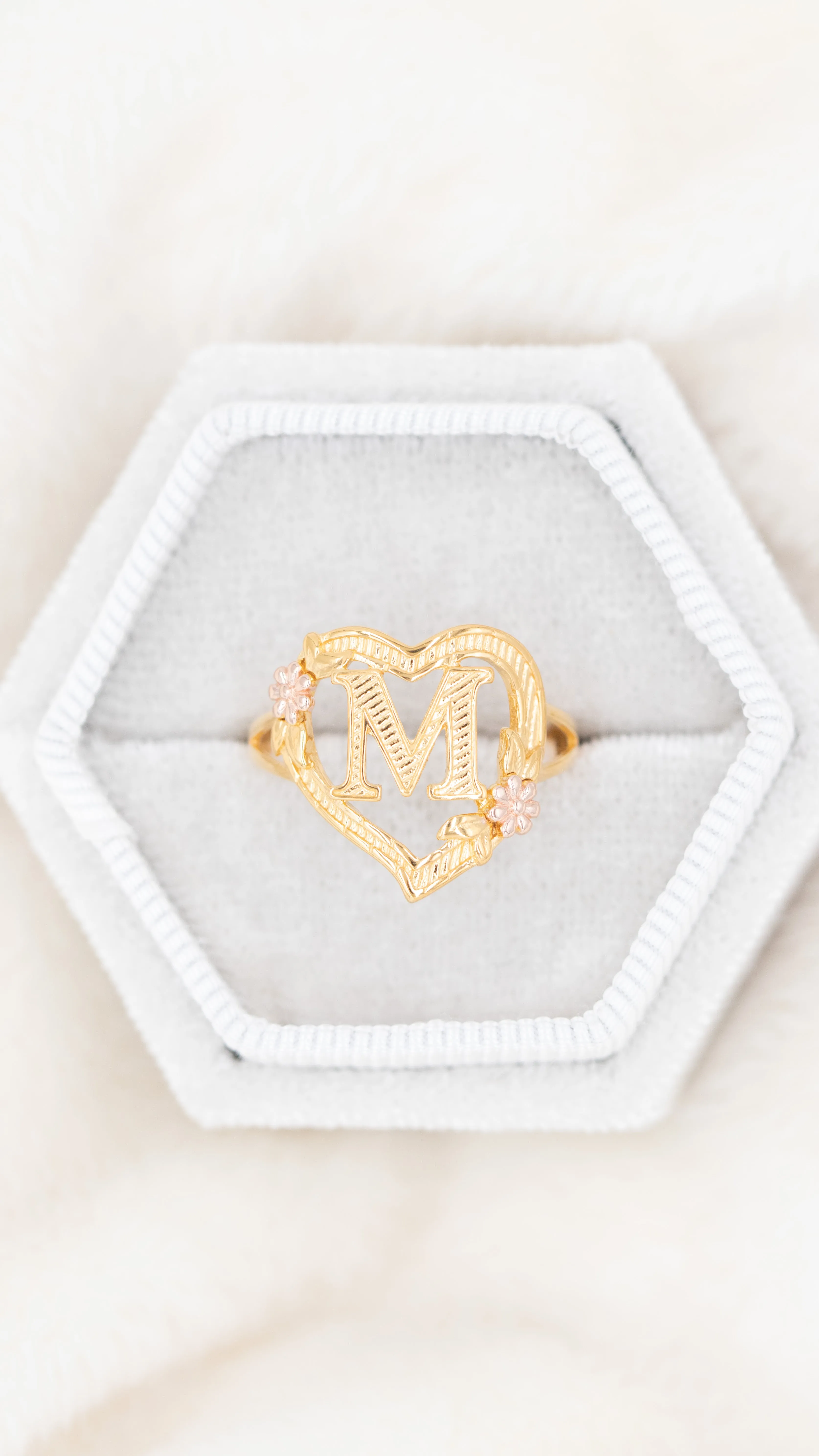 Floral Heart Initial Ring [A - M]