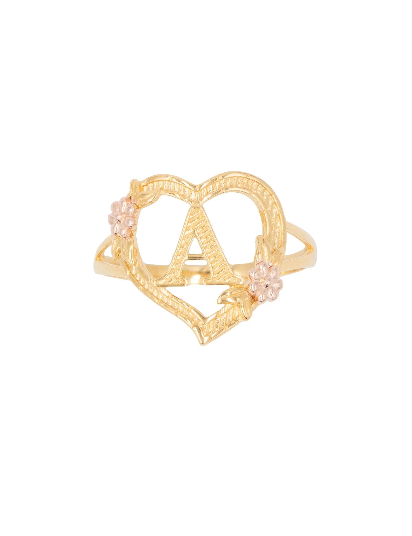 Floral Heart Initial Ring [A - M]