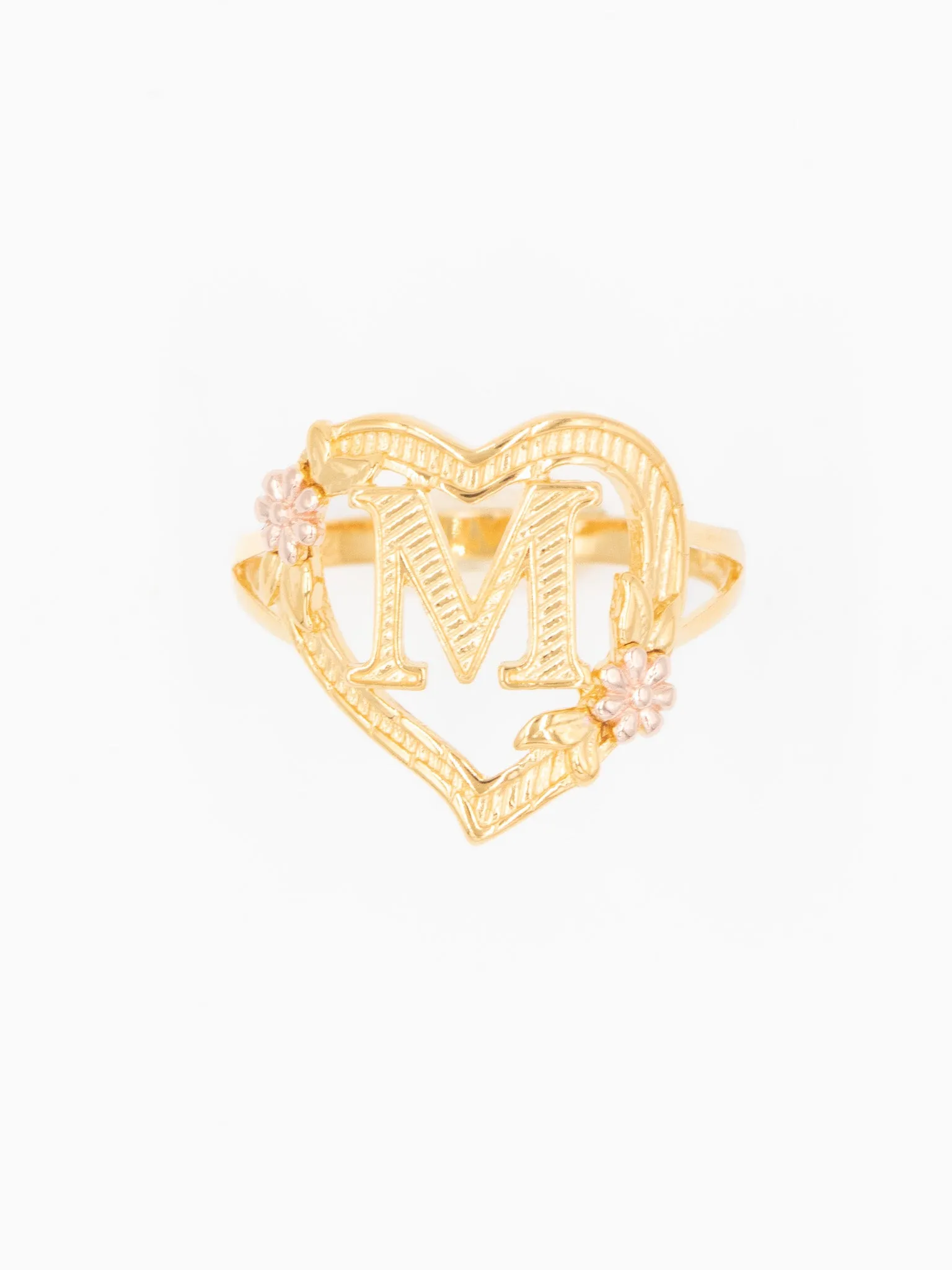 Floral Heart Initial Ring [A - M]