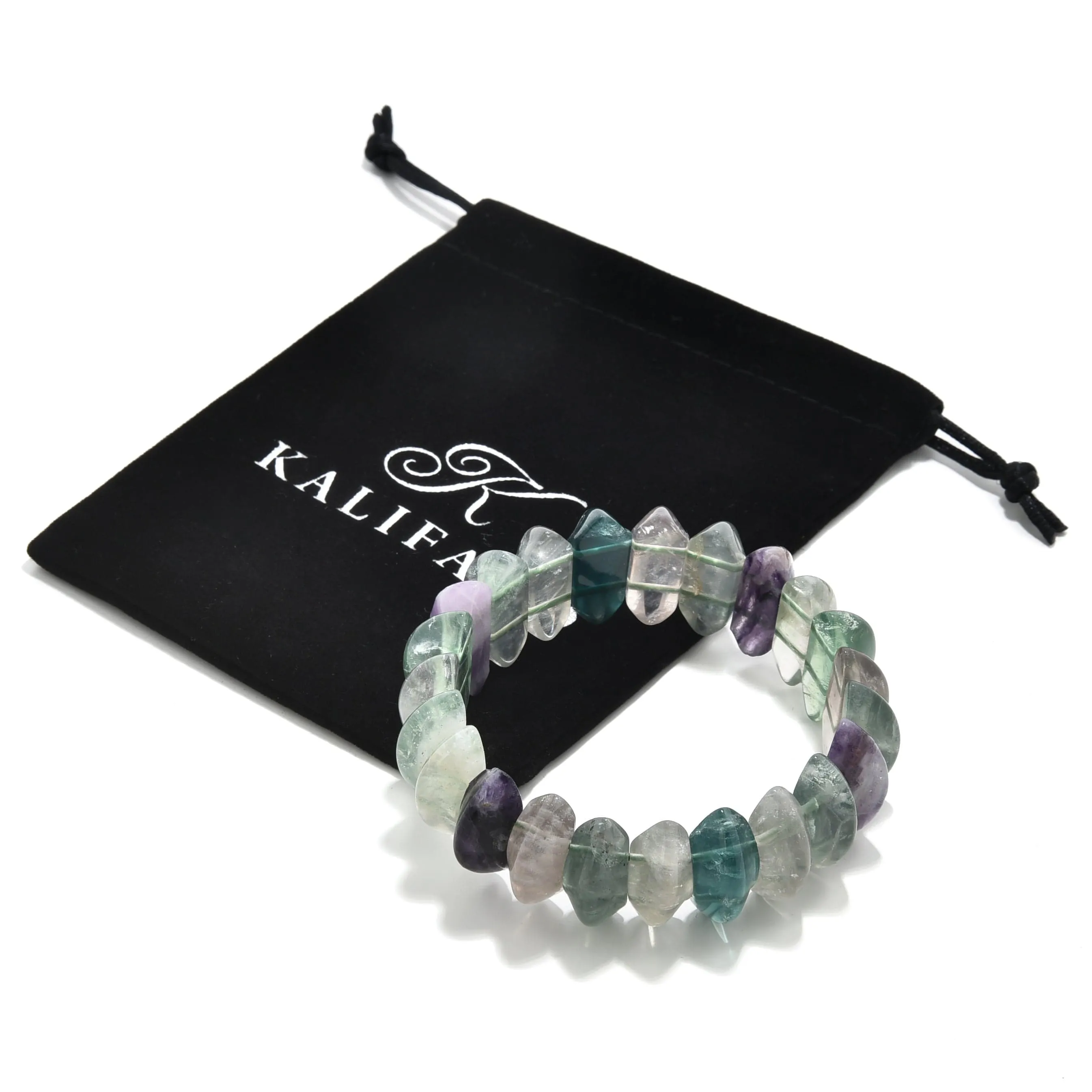 Fluorite 20mm Diamond Cut Gemstone Elastic Bracelet