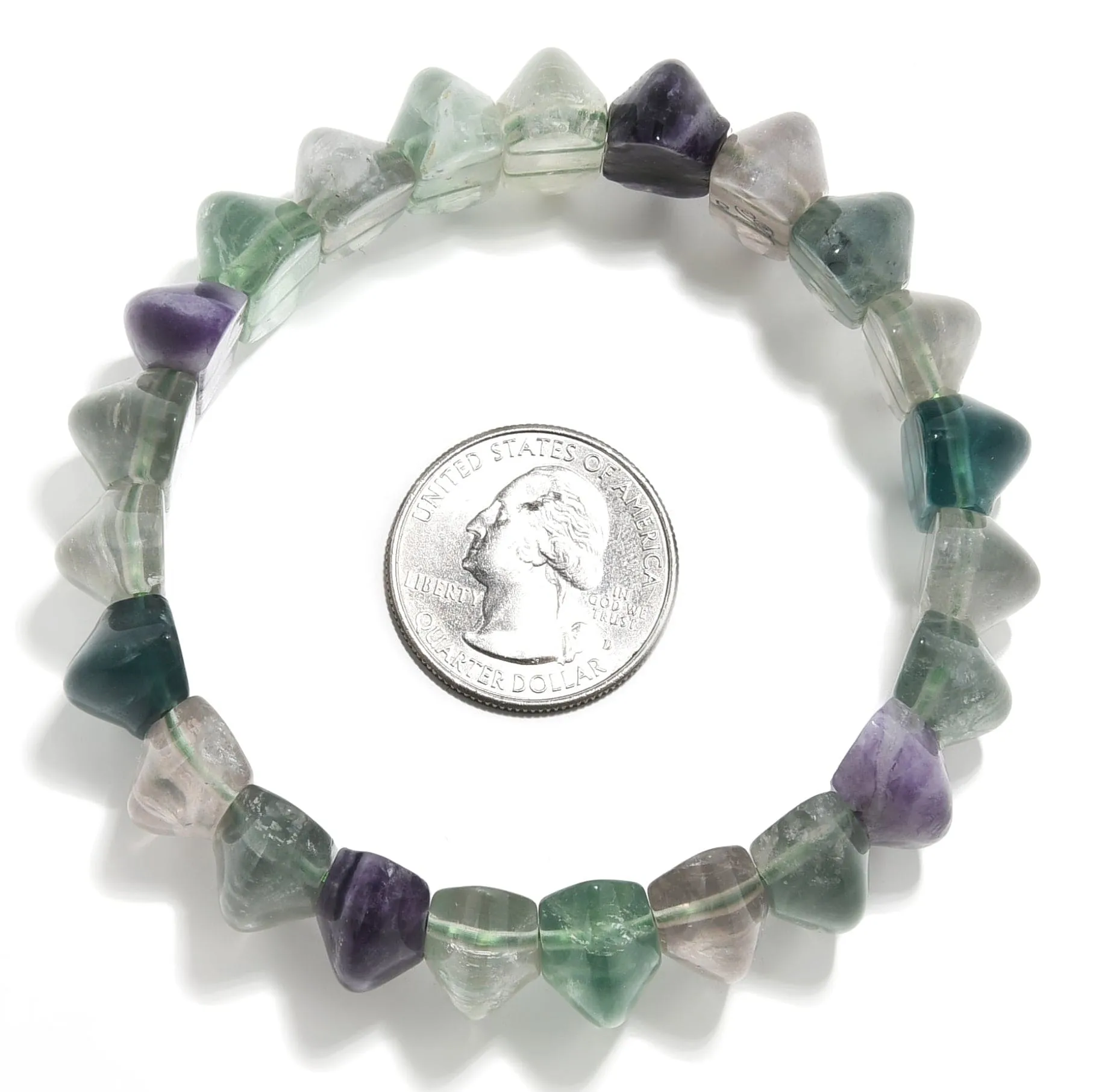 Fluorite 20mm Diamond Cut Gemstone Elastic Bracelet