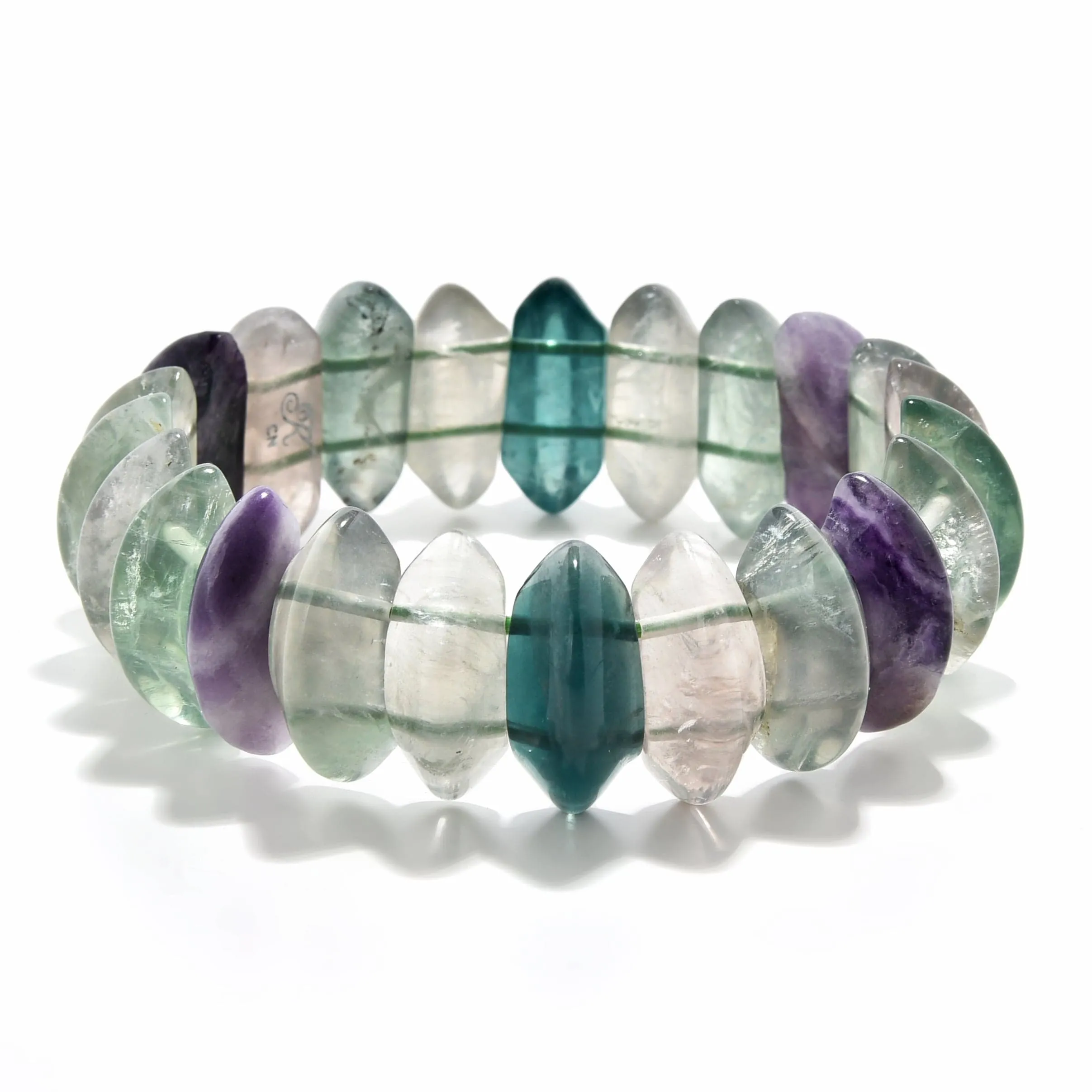 Fluorite 20mm Diamond Cut Gemstone Elastic Bracelet