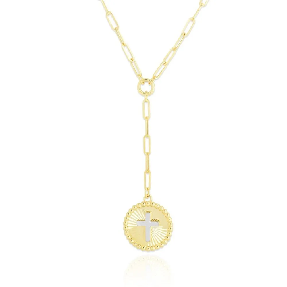 Gold Cross Lariat Paperclip Necklace