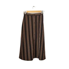 H&M Black & Brown Striped Printed High-waisted Midi Skirt | Pre Loved |