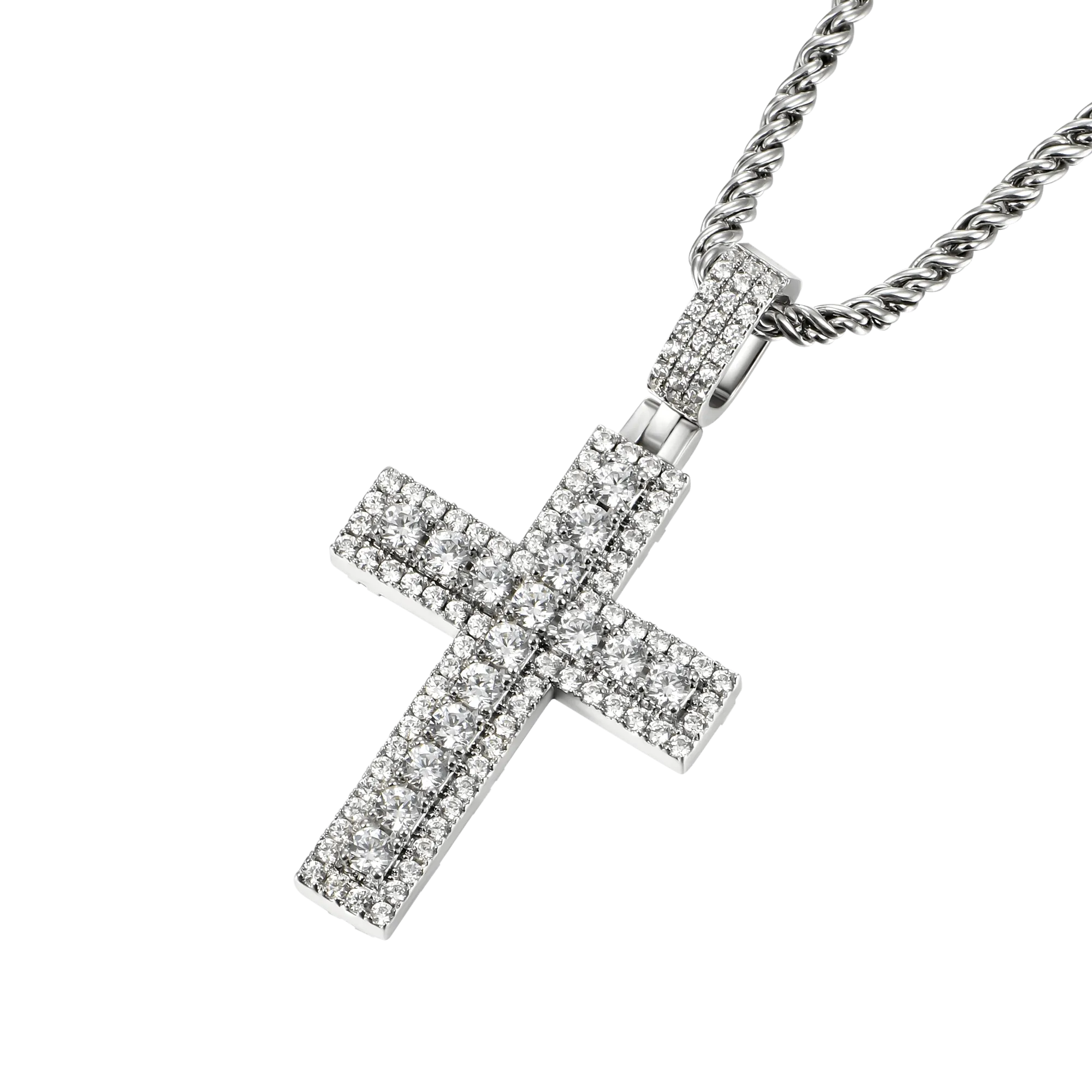 Iced Double Layered Cross Pendant