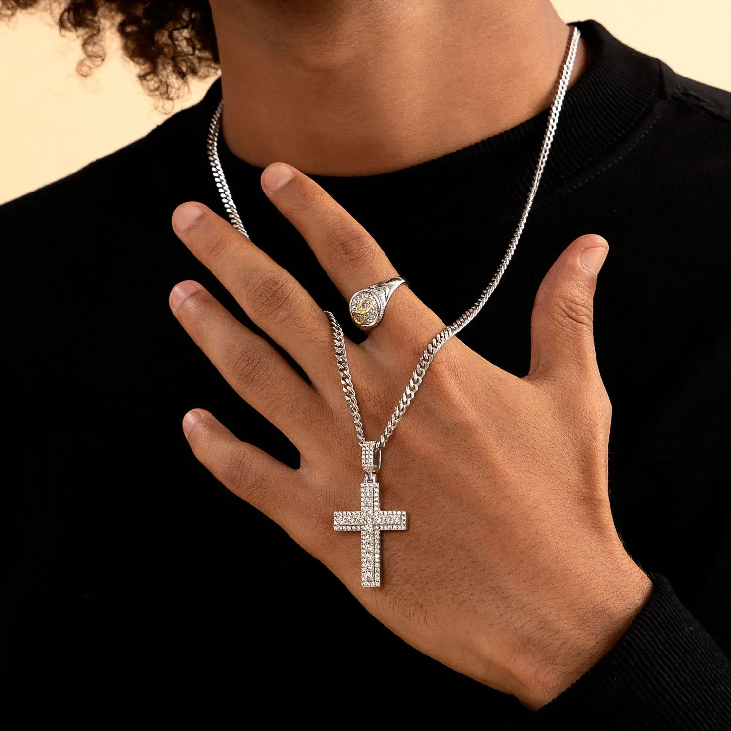 Iced Double Layered Cross Pendant