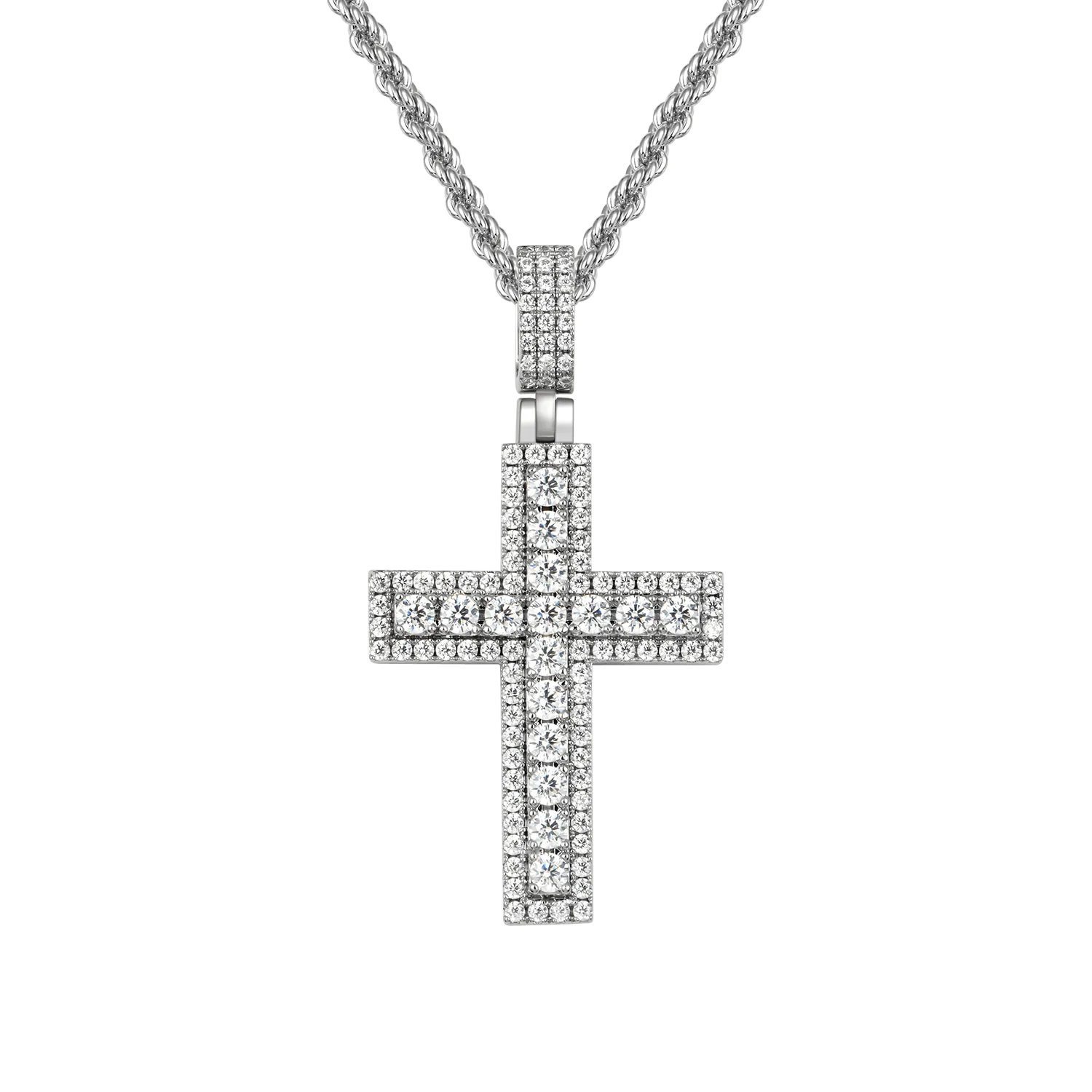 Iced Double Layered Cross Pendant