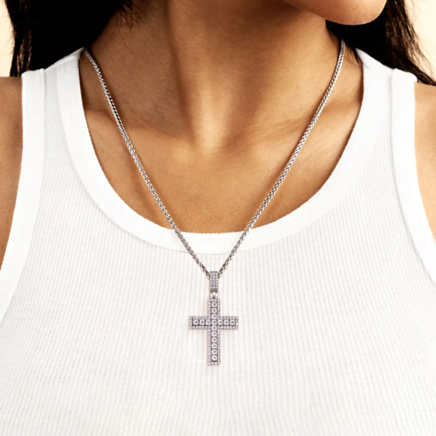 Iced Double Layered Cross Pendant