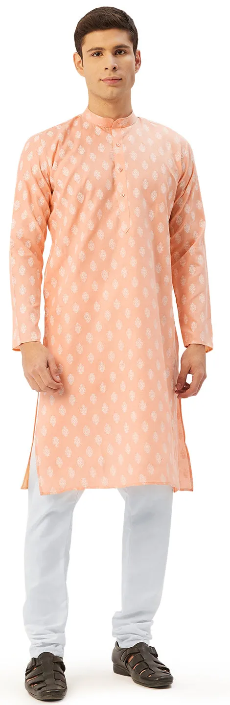 Indian Casual Dress Men's Cotton Kurta Pajama (Peach)