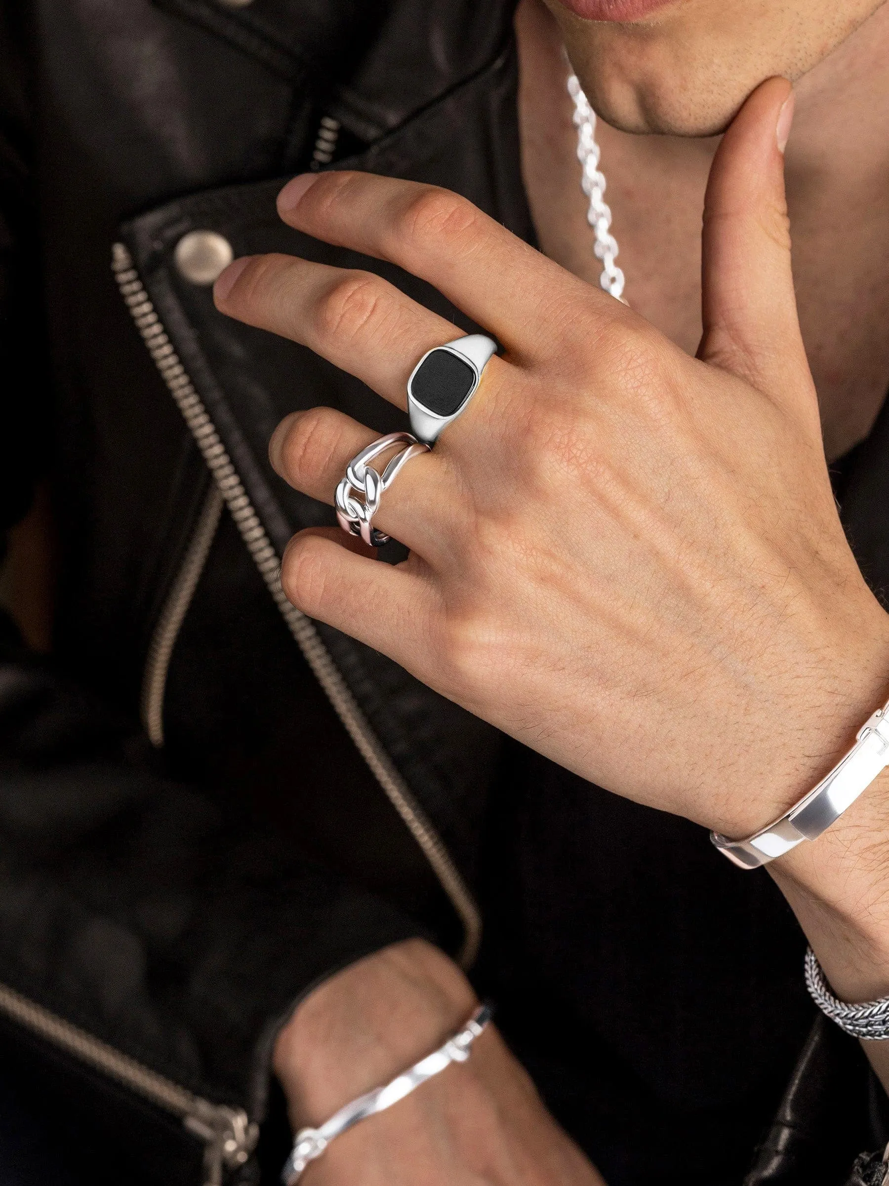 Men's Sterling Silver Signet Ring with Black Onyx