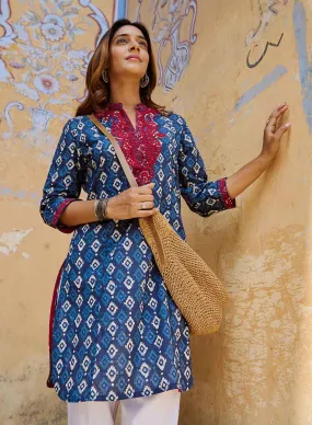 Navy Blue Embroidered Straight Kurta