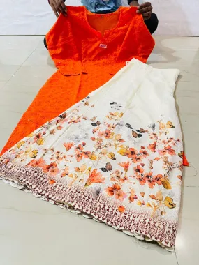 Orange Chikan Embroidered Ready-to-Wear Kurti and Mastani Sharara Set