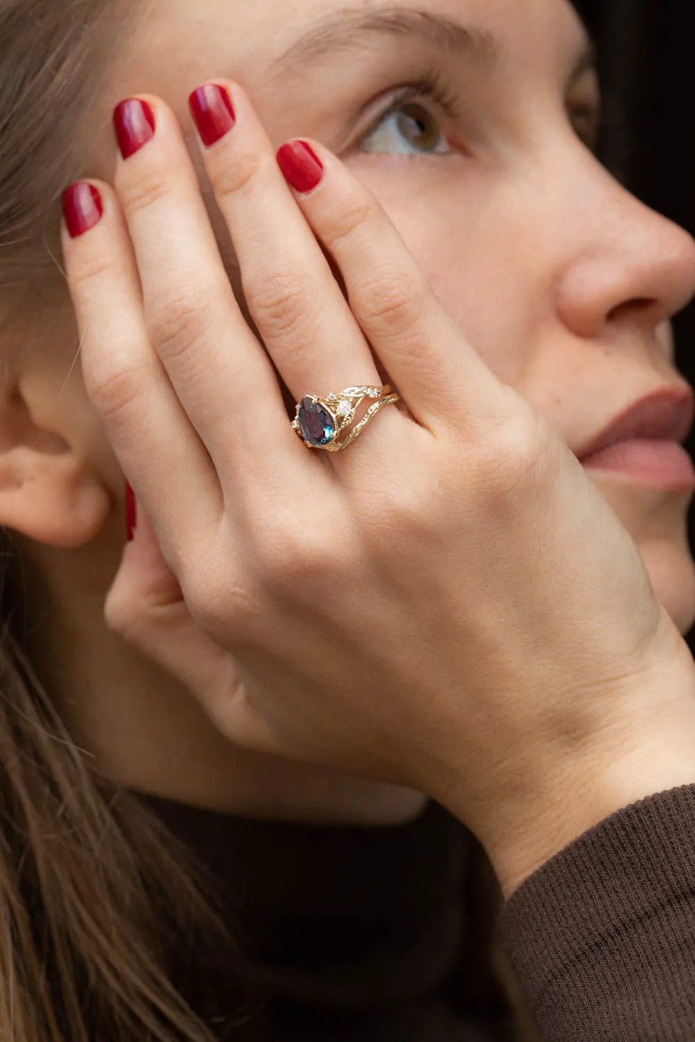 Patricia | custom bridal ring set for pear cut gemstone 10x7 mm