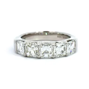 Platinum Shared Prong Square Emerald Cut Diamond Band