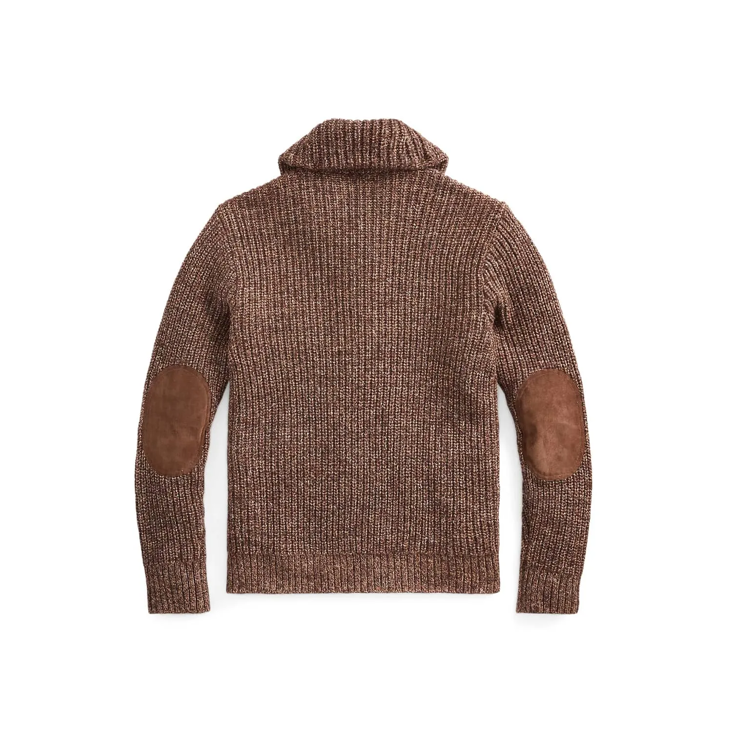 RRL Suede-Trim Marled Shawl Cardigan Brown/ Tan FINAL SALE