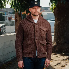 RRL Suede-Trim Marled Shawl Cardigan Brown/ Tan FINAL SALE