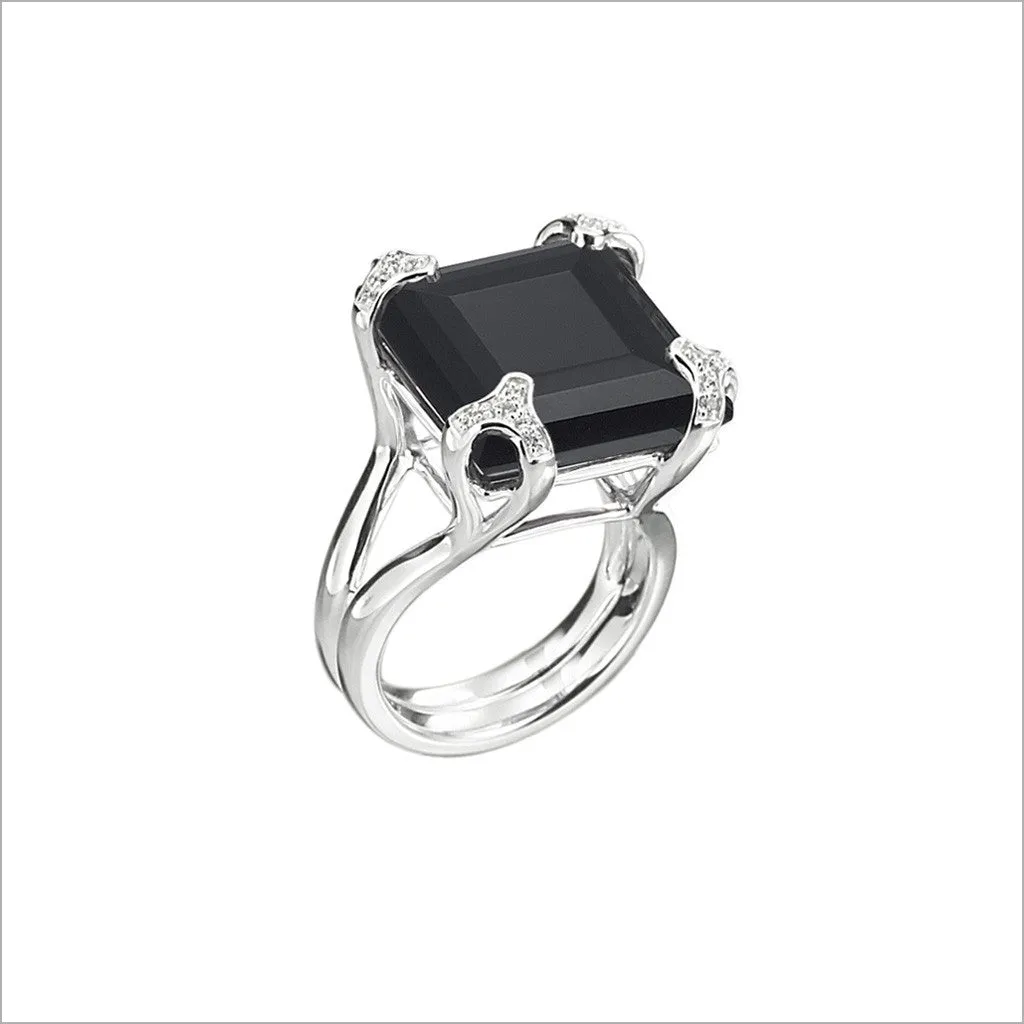 Soirée Black Onyx & Diamond Ring in Sterling Silver