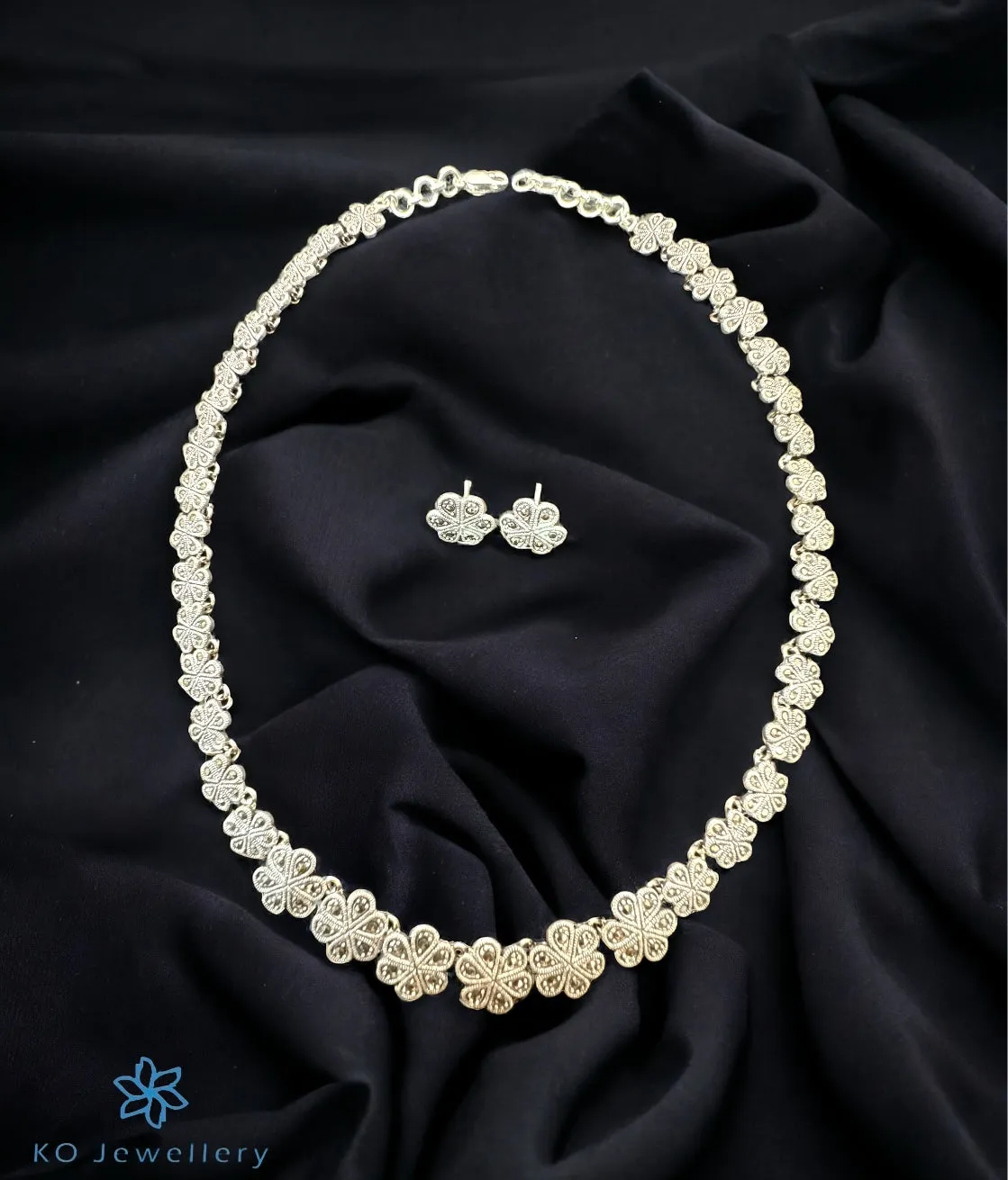 The Clora Floral Silver Marcasite Necklace & Earrings