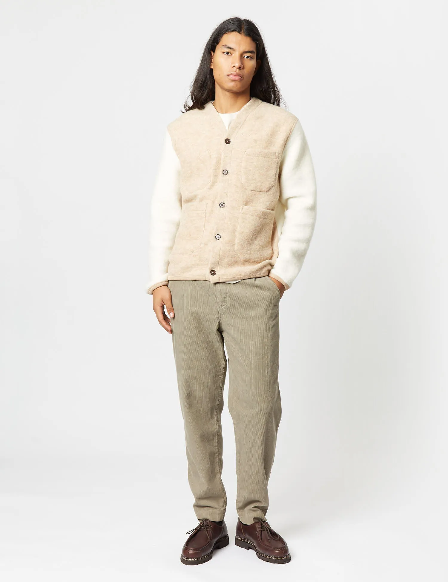 Universal Works Mixed Cardigan - Stone Grey/Ecru