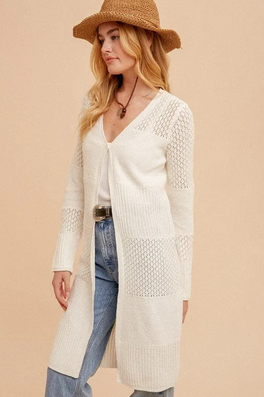 Valeria Long Pointelle Cardigan