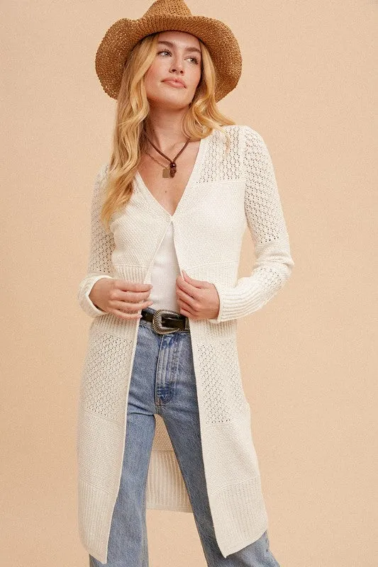 Valeria Long Pointelle Cardigan