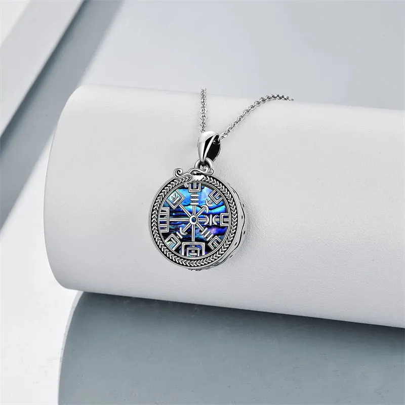 Viking Compass Celtic Knot Urn Necklace for Ashes Sterling Silver Abalone Shell Viking Jewelry for Men Keepsake Cremation Jewelry