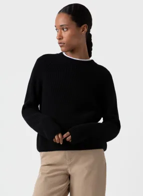 Women's Wool Cashmere Rib Jumper in Black